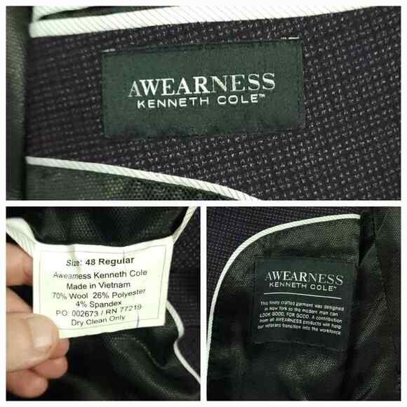 Kenneth Cole Awearness Blazer Sport Coat Mens 48R Wool Blend Lightweight Check - Picture 5 of 10